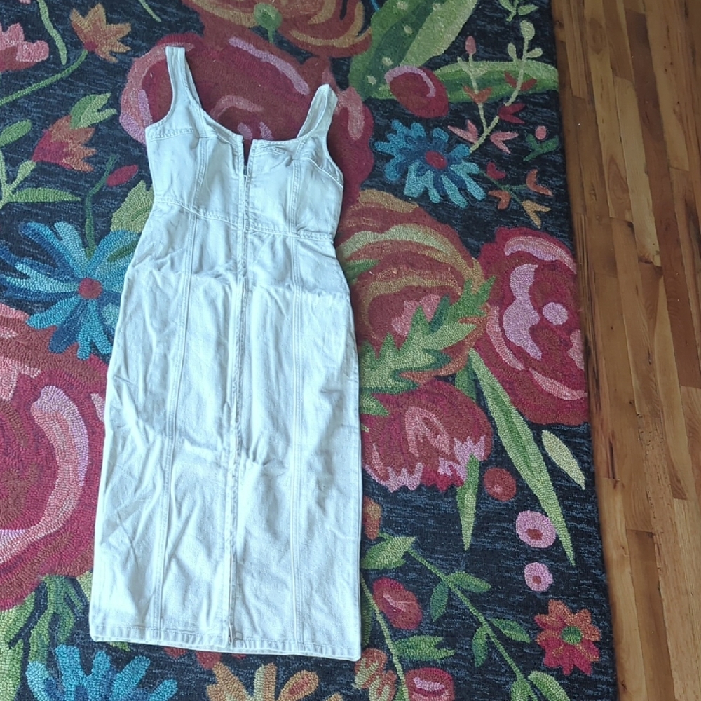 Forever 21 White Denim Midi Dress with Front Zip Detail